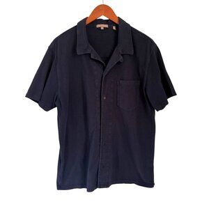 Leonard Frisbie Mens Short Sleeve Button-Up Shirt Navy Blue Cotton XL